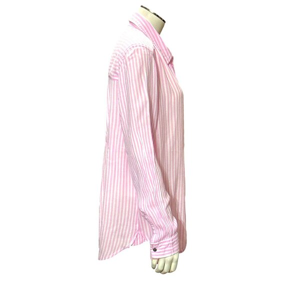 CCC Luxurious Cozy Fabrics Pink White Striped Long Sleeve Button Down Shirt Med - Picture 4 of 8